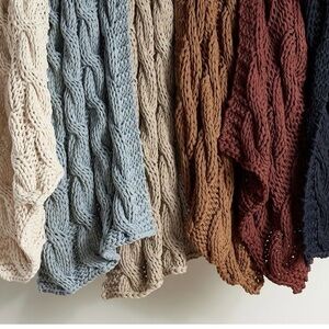 Pottery Barn Cable Knit Dark Rust Color Throw